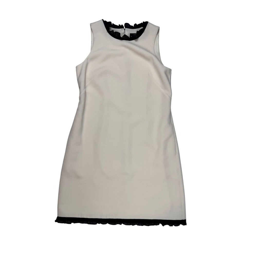 J.Crew Womens Ivory Textured Ruffle Trim Shift Dress Sleeveless F9888 Size 8